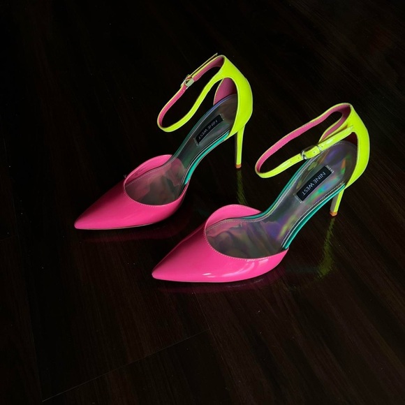 Nine West Patent Pointed-Toe Pumps in Hot Pink and Neon Yellow - Picture 7 of 7